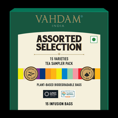 Vahdam Tea Assorted Tea Bags Sampler | 15 Variants